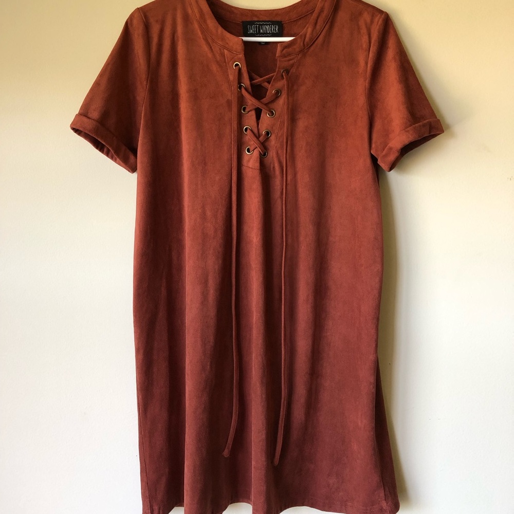 Brown Suede Lace Up Dress Size M
